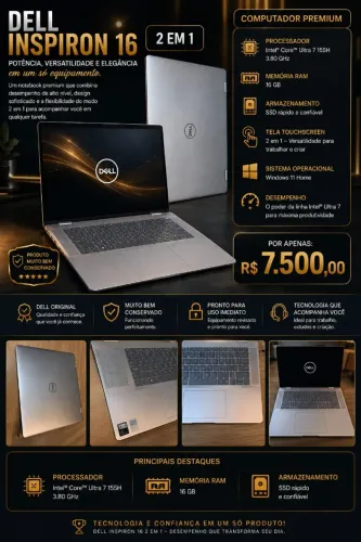 Dell Inspiron 16 Premium 2 em 1 Ultra 7 Touchscreen 16GB SSD 1TB