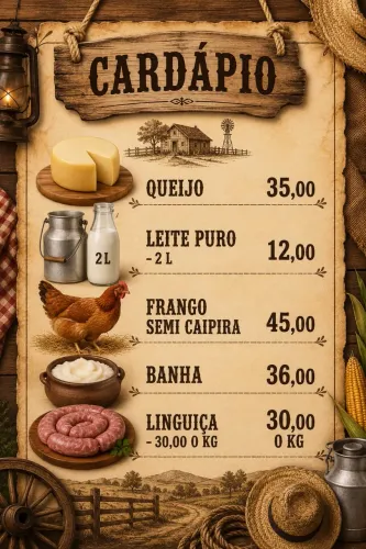 Leite, queijo, banha, linguiça,