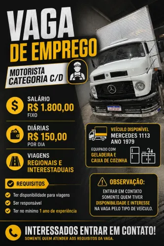 Vaga para Motorista Categoria C / D