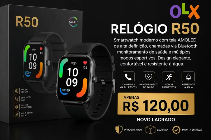 Relógio Smartwatch R50 Novo Lacrado - Tela AMOLED + Bluetooth | Apenas R$120