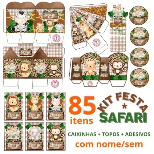 Kit Festa 85 itens personalizados caixinhas topos adesivos 