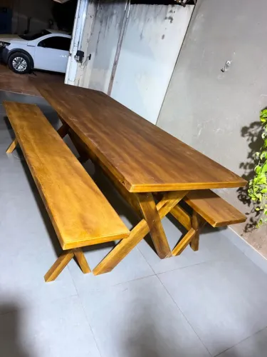 Mesa 2,20M Nova Com 02 Bancos Rústica (Direto da Fábrica)