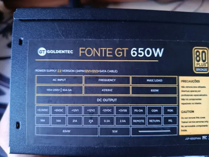Fonte GT 650W Goldentec 