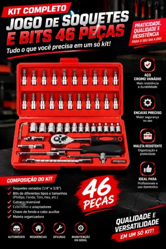 ? JOGO DE SOQUETES E BITS - 46 PEÇAS! ?
