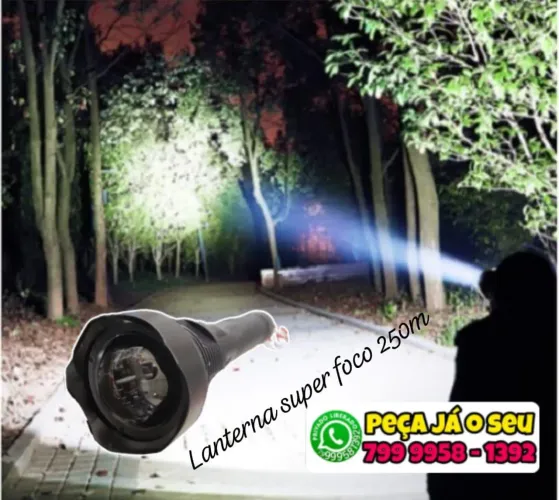 Lanterna toda em alumínio 40cm alto brilho caça e pesca , recarregável