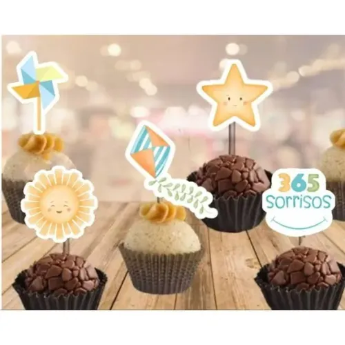 Kit 100 Toppers Tags para Doces 365 Sorrisos Menino