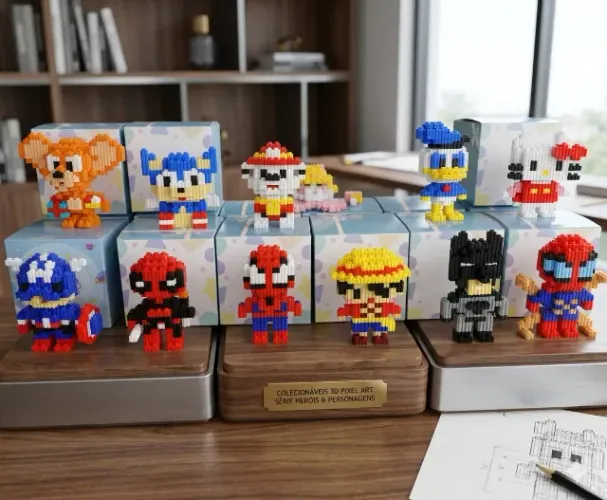 Blocos de Montagem 3D Pixel Art Colecionáveis (Diversos Modelos)