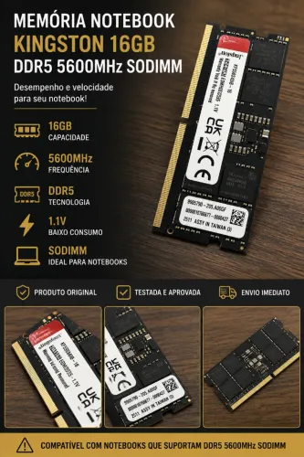 Memória Kingston 16GB DDR5 5600MHz SODIMM para Notebook - Original