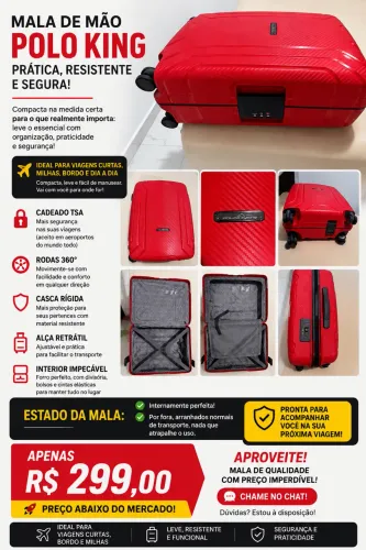 OPORTUNIDADE Mala de bordo Polo King Vermelha