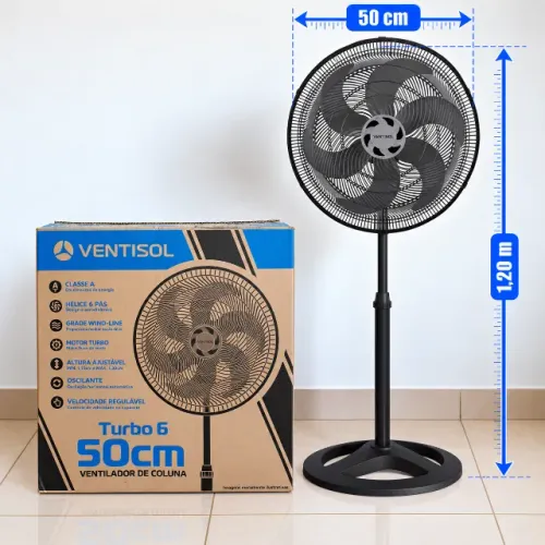 Ventilador de Coluna 50cm 6 pás 3 velocidades Turbo Ventisol
