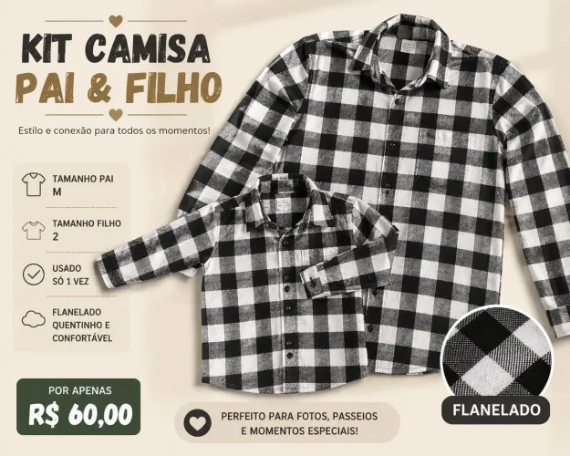 Kit camisa xadrez pai e filho 