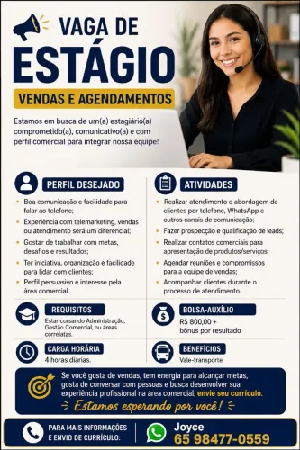 Vaga para estágio - vendas