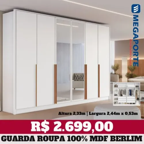 Guarda Roupa Casal 100% MDF 6 Portas com Espelho (NOVO) Entrega Grátis!
