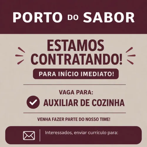 Vaga para Aixiliar de Cozinha - Início Imediato