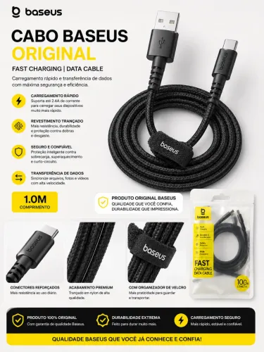 CABO ORIGINAL BASEUS IPHONE | ALTA DURABILIDADE | NOVO COM GARANTIA.