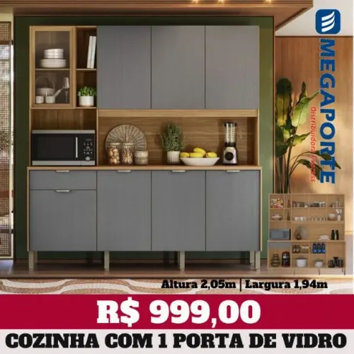 Armário de Cozinha 8 Portas 1 Gaveta (Novo) Entrega Grátis!