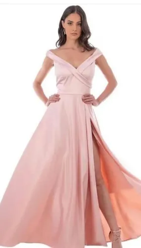 Vestido elegante ombro a ombro festa/madrinha tamanho 36/38 rosê, tecido acetinado premium