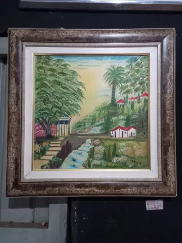 Quadro paisagem pintura óleo sobre tela 42x42cm