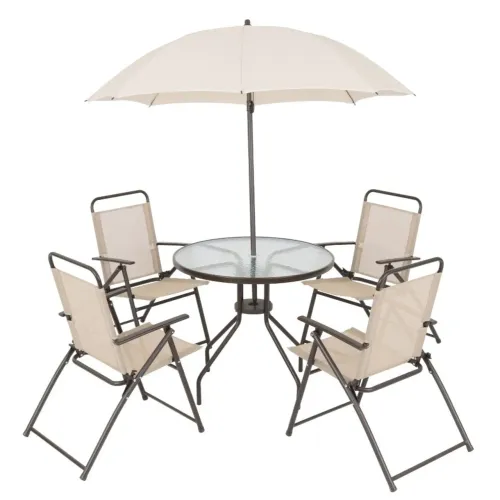 Conjunto para Jardim Mesa, Cadeira e Ombrelone 4 Lugares Aço Bege Kangfu