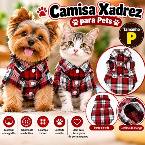 CAMISA XADREZ VERMELHA PARA PETS - TAMANHO P