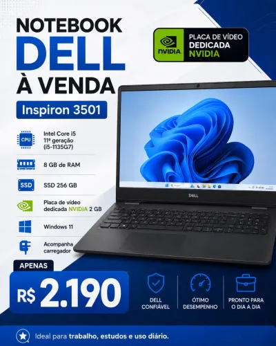 Notebook Dell Inspiron 3501 i5 11ª geração com placa de vídeo NVIDIA dedicada