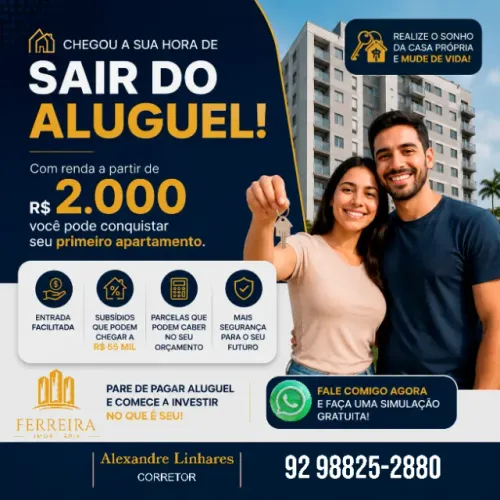 Saia do aluguel! Apartamentos em Manaus a partir de R$ 2.000 de renda