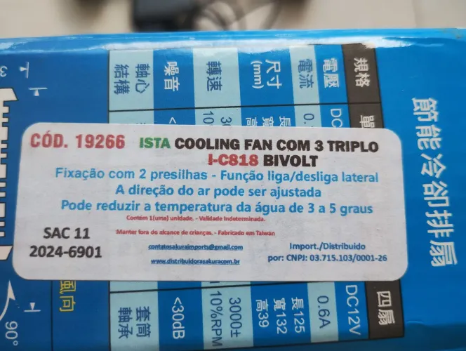 Cooler triplo para aquário. Marca Ista