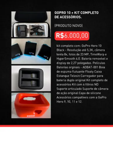 GOPRO 10 + BATERIAS + KIT COMPLETO DE ACESSÓRIOS