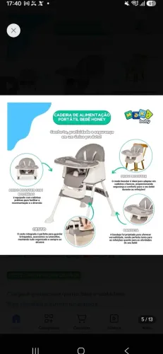 Maxi Baby Cadeira De Alimentação Portátil Bebê Honey Cinza