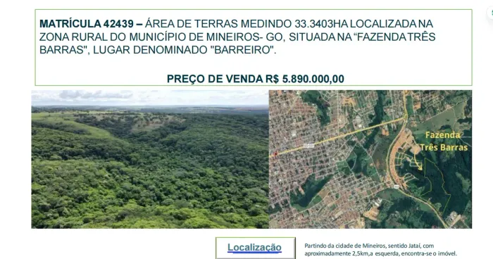 Imóvel rural no Região do Ribeirão Alegre em Mineiros
