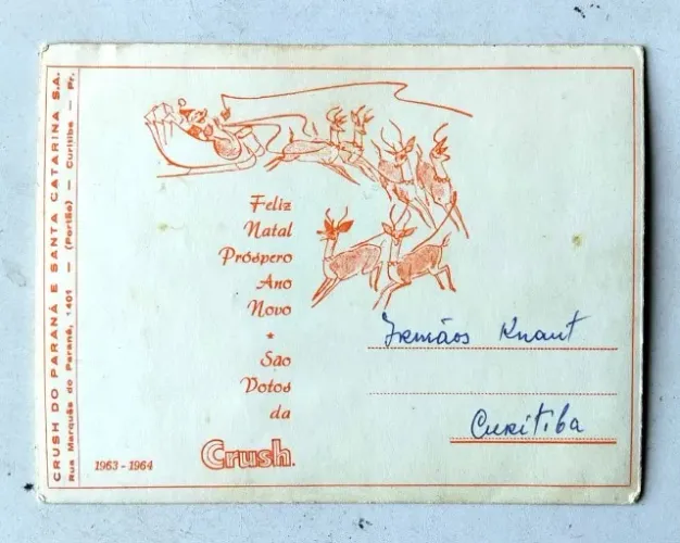 Antiguidade Vintage Crush - Raro Cartão-Postal Publicitário de Boas Festas da Crush - 1963