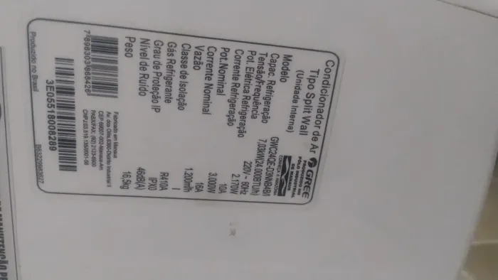 Evaporadora - Gree 24 mil Btus<br>220v<br>24 mil BTUS<br><br>650,00