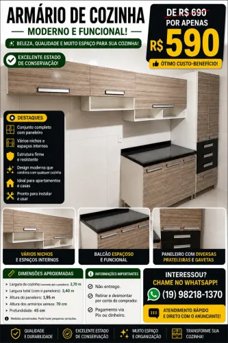 Armário de Cozinha Completo - R$ de 690 por 590