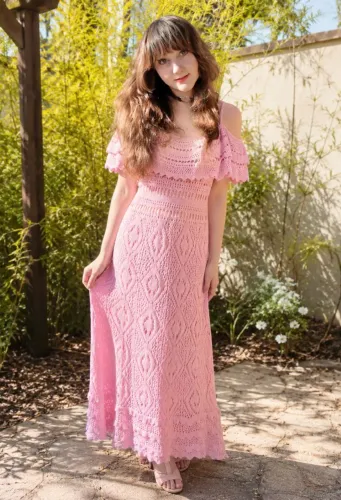 Vestido rosa de crochê