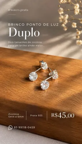 Par de Brincos Ponto de Luz Duplo Zircônia 4mm e 6mm Prata 925