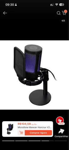 Microfone Gamer preto RGB e USB novo
