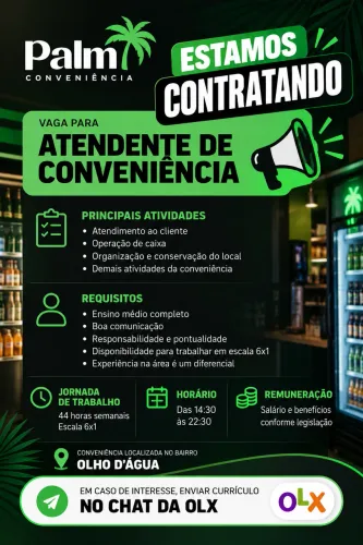 Vaga de emprego para atendente de conveniência