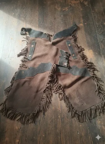 Chaps de Couro Legítimo com Franjas Masculino Perneira para Rodeio Cavalgada Chaparreira