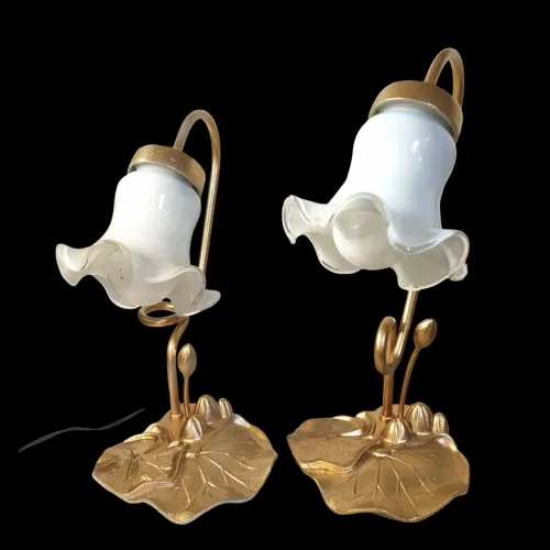 par de abajures vintage art nouveau dourado