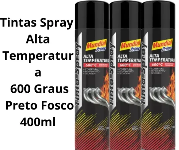 Tintas Spray Alta Temperatura 600 Graus Preto Fosco 400ml