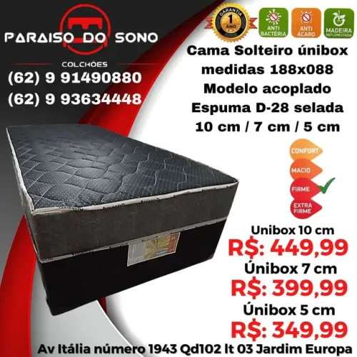Cama box solteiro com 10 cm de espuma acoplado