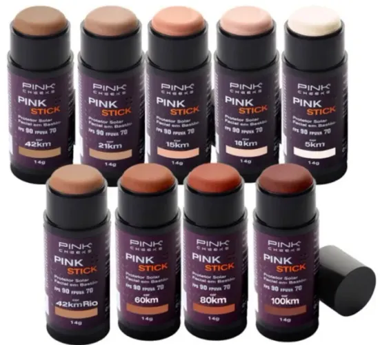 Protetor Solar Facial Pinkcheeks Stick Bastão 14g FPS 90 Para Rosto 5-10-15-21-42km 5783