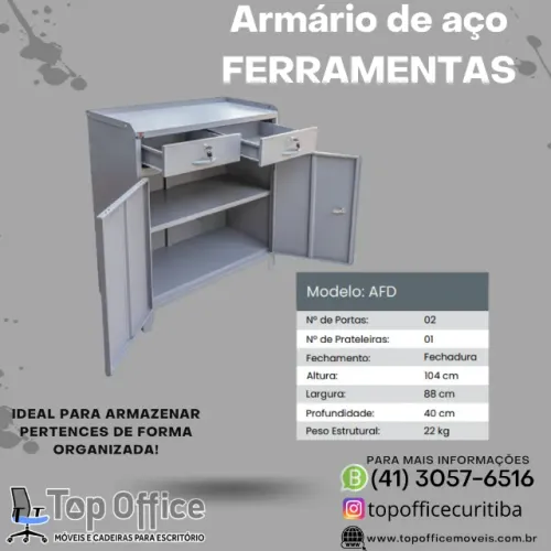 Armário de Aço 02 Portas - Carrinho de Ferramentas - Balcão de Aço Ferramentas - AFD