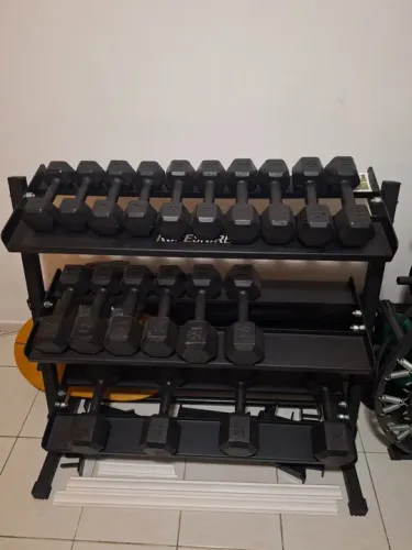 SUPORTE PRATELEIRA + PAR DE HALTERES 12 - 20KG NOVO *OPORTUNIDADE*