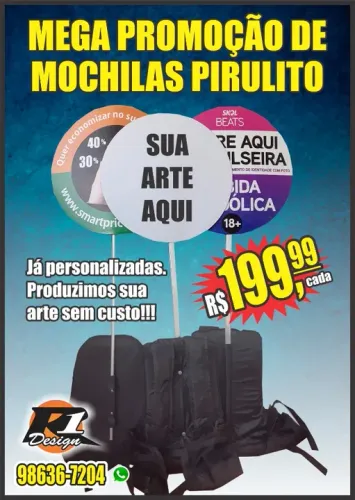 Mochila Pirulito Personalizada (sua propaganda com baixo custo)