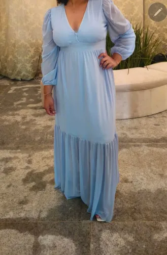 Vestido Longo Azul Claro Elegante