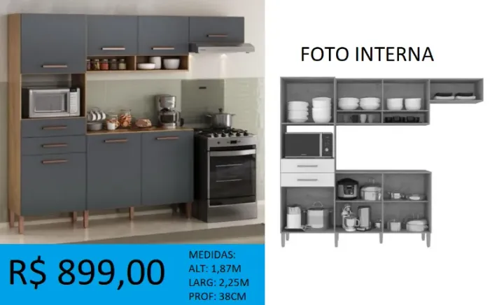 Armario de cozinha de parede com balcão incluso - Entrega e montagem GRATIS