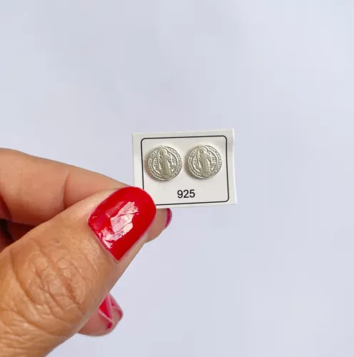 Brincos Medalha de São Bento Prata 925