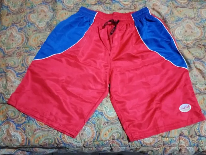 2 Shorts Esportivo Vermelho com Detalhes em Azul e outro todo cinza