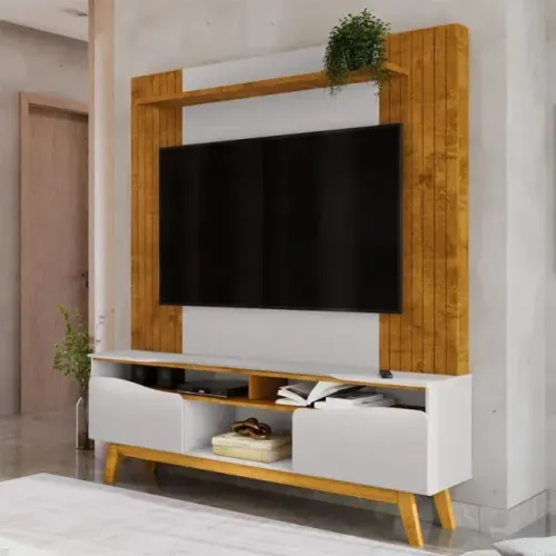 Rack Home Atalaia Nature/Off White C/ Detalhe Frisado Bechara - Entrega Rápida!